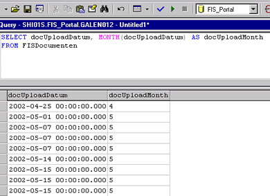 Upload months are returned by simply specifying MONTH(date).