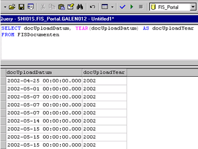 Upload years are returned by simply specifying YEAR(date).