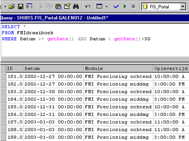 Using getDate to select a production schedule of the next 30 days