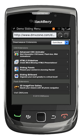Blackberry sliding menu