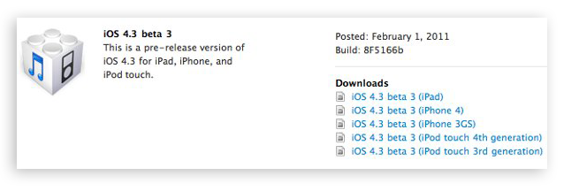 iOS 4.3 beta 3