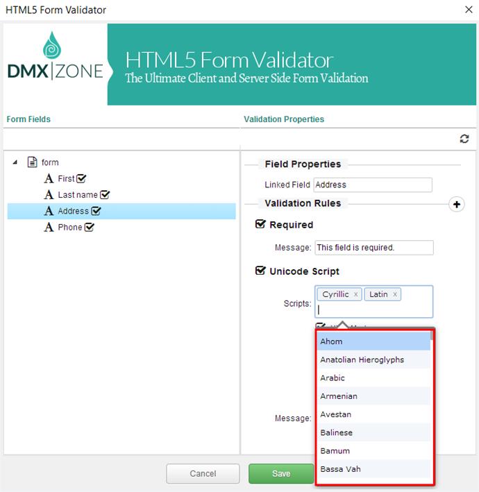 HTML5 Form Validator Unicode Add on Extensions DMXzone COM HTML5 Form Validator Unicode Add on Extensions DMXzone COM